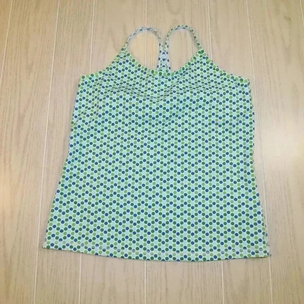Lands End Green Blue Polka Dot Racer Back Tank Shelf Bra Size 10-12 - Picture 7 of 11